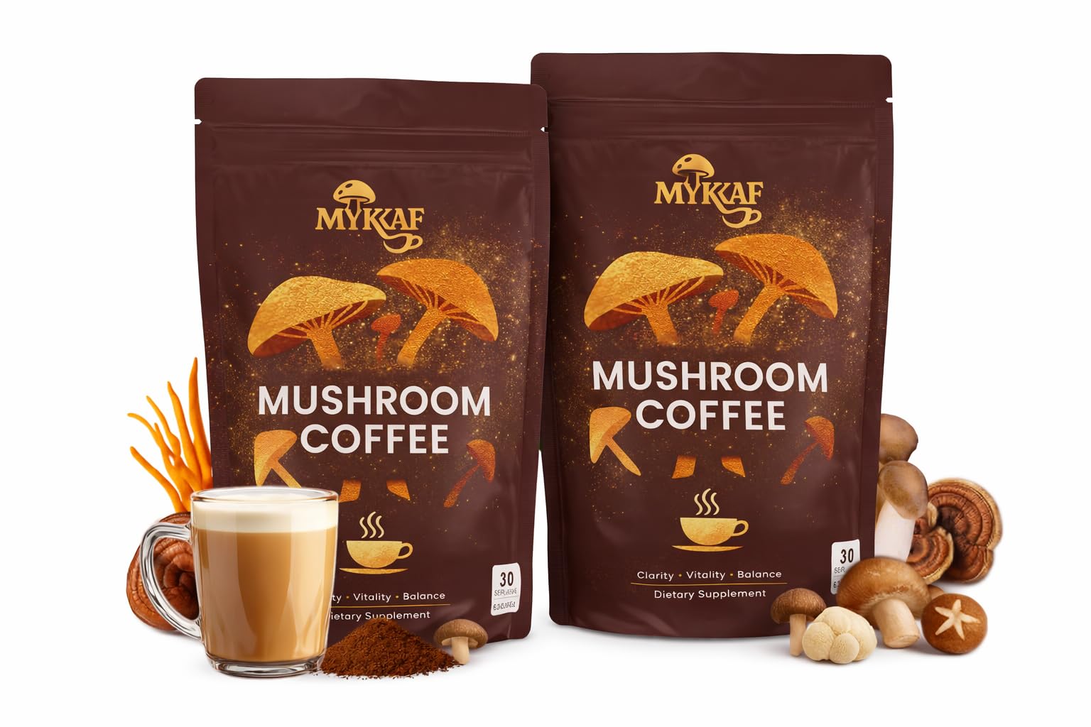 MYKAF Mushroom Coffee Powder with 2000mg Mushrooms, 6.35 oz