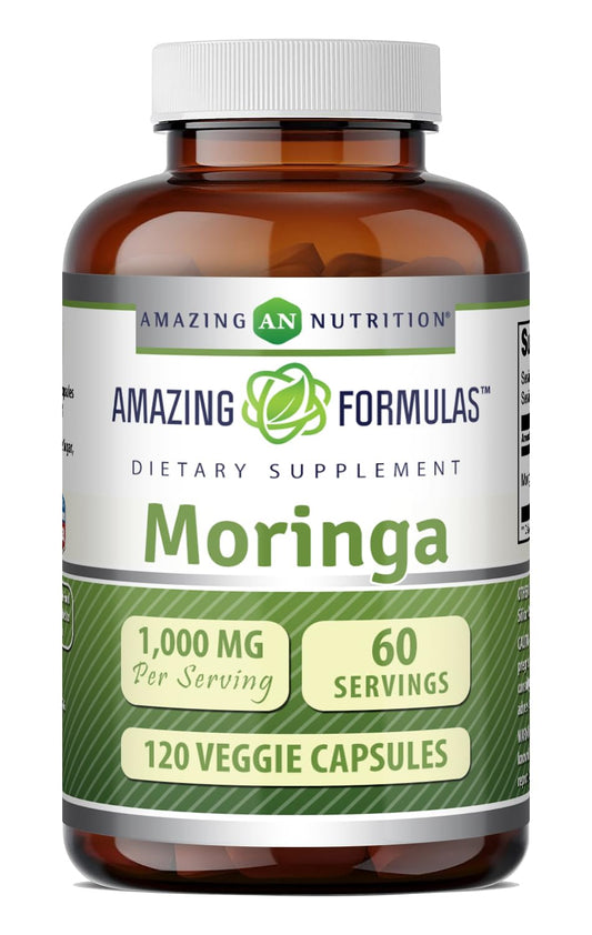 Amazing Nutrition Moringa 4:1 Extract 1000 mg Veggie Capsules, 120 Count