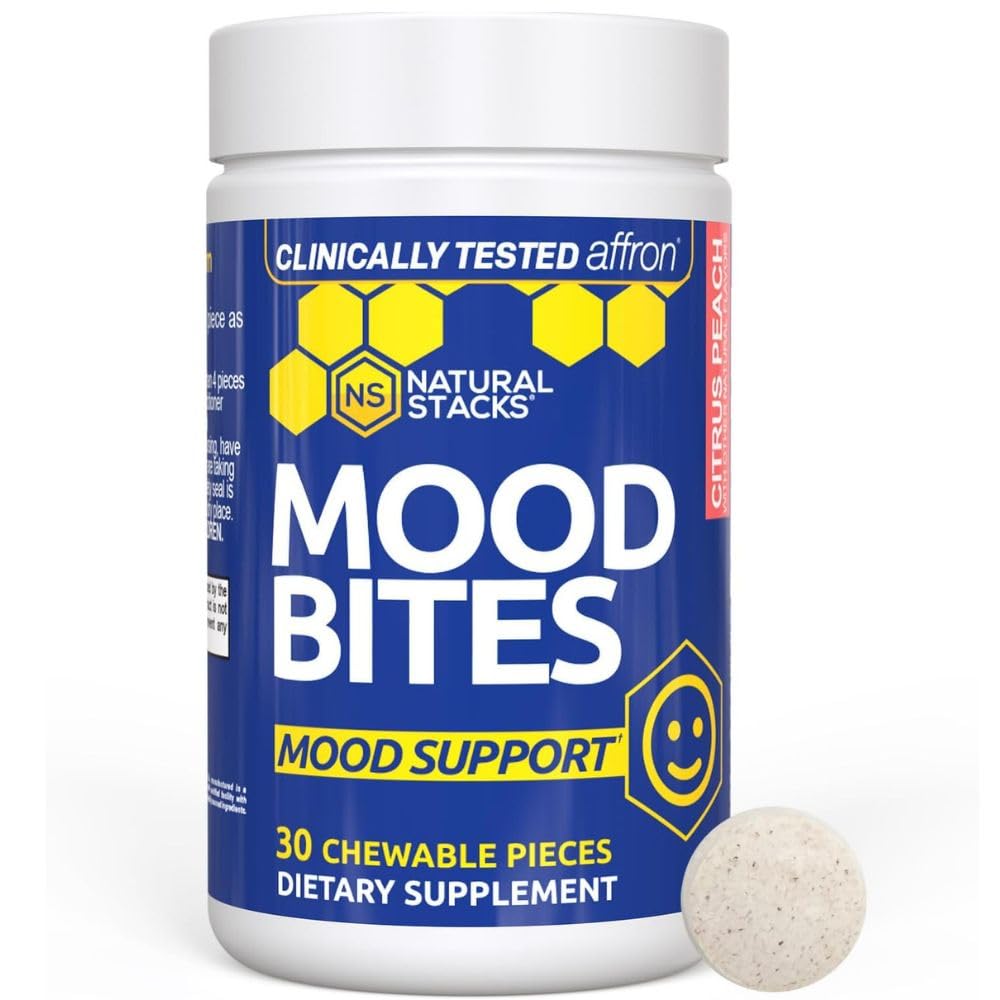 Natural Stacks Mood Bites Saffron Supplement with Vitamin B3, Citrus Peach Capsule, 30 Count