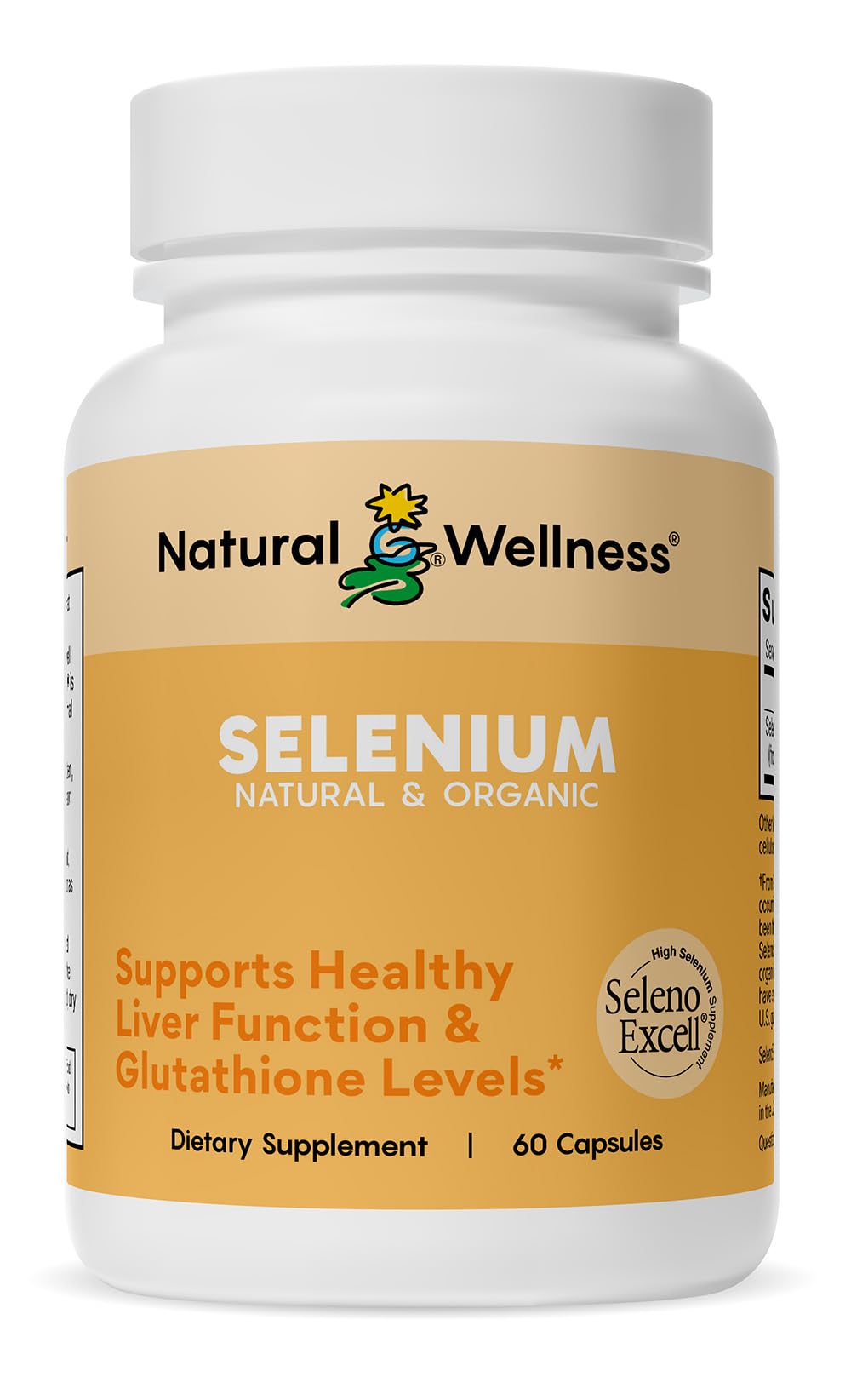 Natural Wellness Organic Selenium 200 mcg High Absorption SelenoExcell Selenium Supplement, 60 Capsules