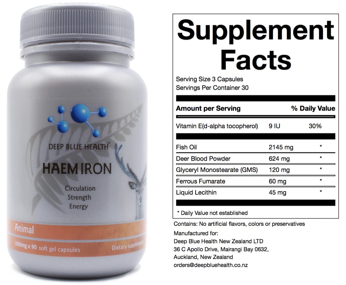 Deep Blue Health New Zealand Heme Iron Supplement Soft Gel Capsules 90 Count