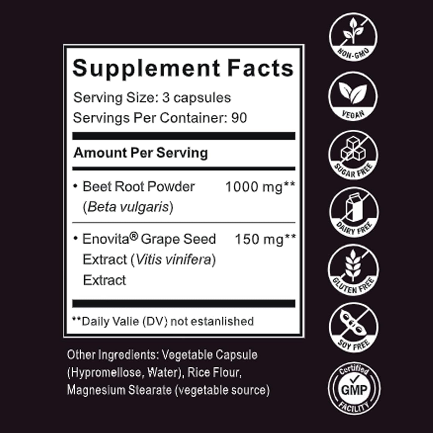 OVOVA Nutrise Beetroot Capsules with Grape Seed Extract, 3-in-1 Plant-Based Formula, Vegan Non-GMO, 90 Capsules