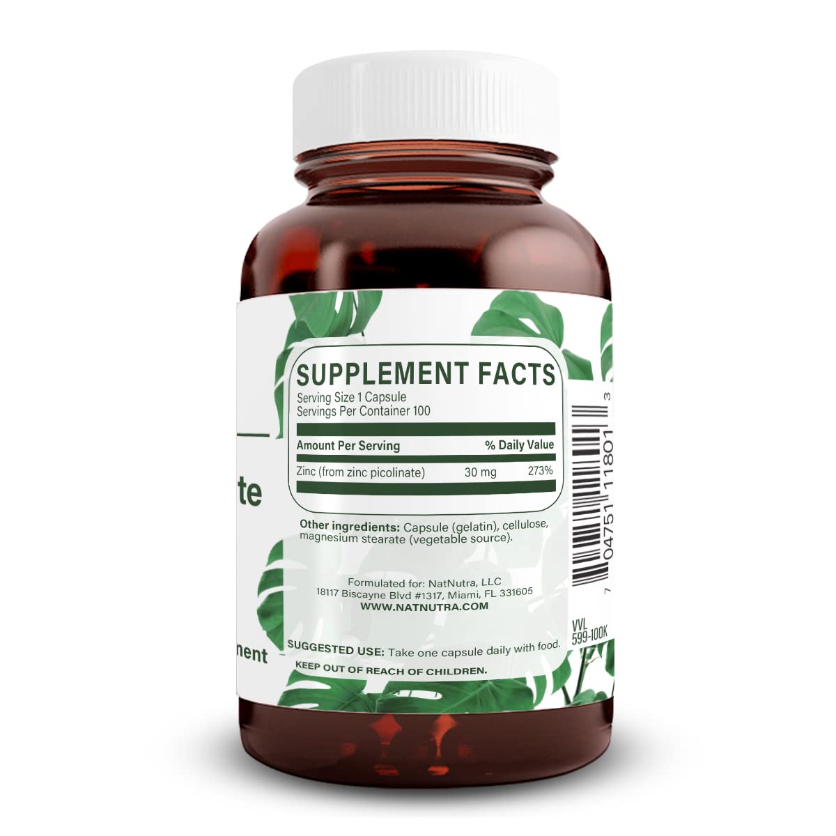 Natural Nutra Zinc Picolinate 30 mg Capsule, 100 Capsules