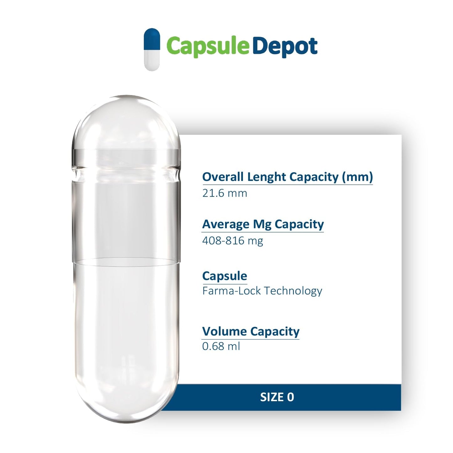 Capsule Depot Clear Size 0 Empty Gelatin Capsules, 1 Count