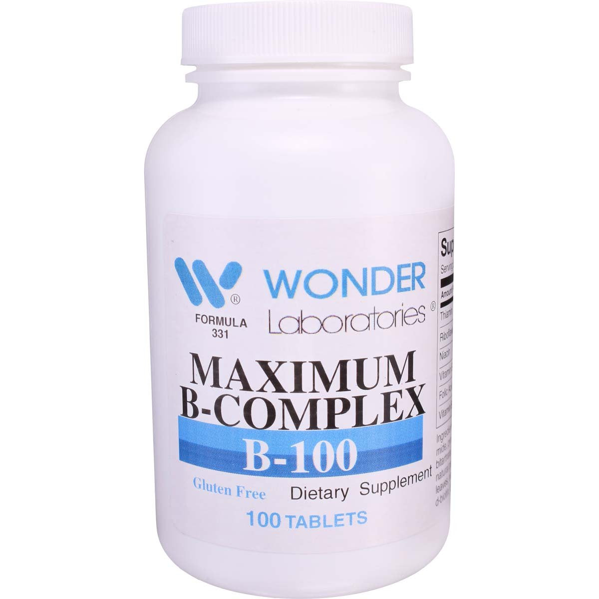 Wonder Laboratories B-Complex Maximum Potency of All The B Vitamins, Nutritional Support for The Brain and Nervous System and Improved Mood, 100 Tablets