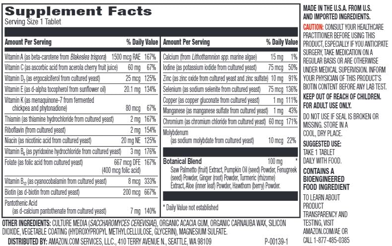 Amazon Elements Men's 40+ One Daily Multivitamin, Vegan Tablets, 65 Count