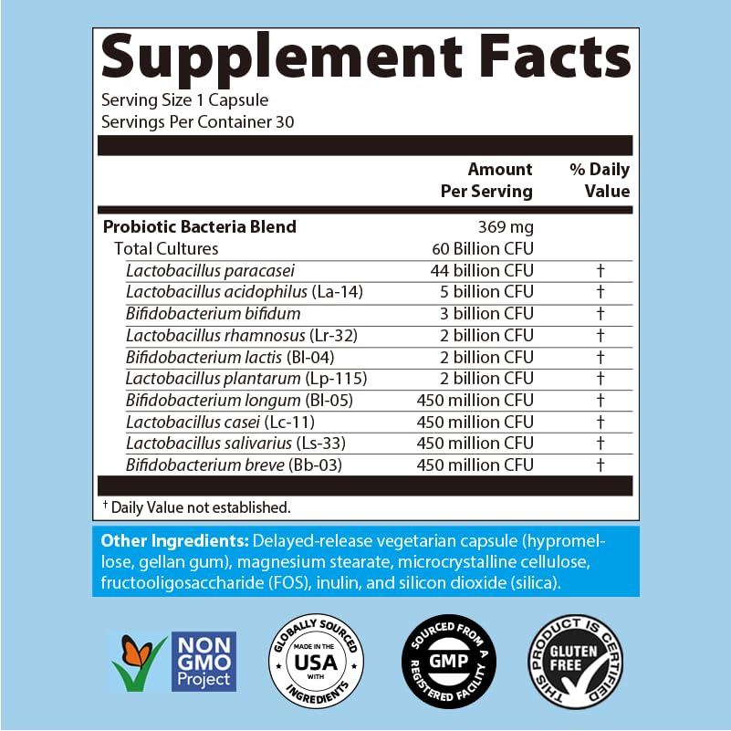 NatureSpan 60 Billion CFU 10 Strains Probiotic Capsules, 30 Capsules