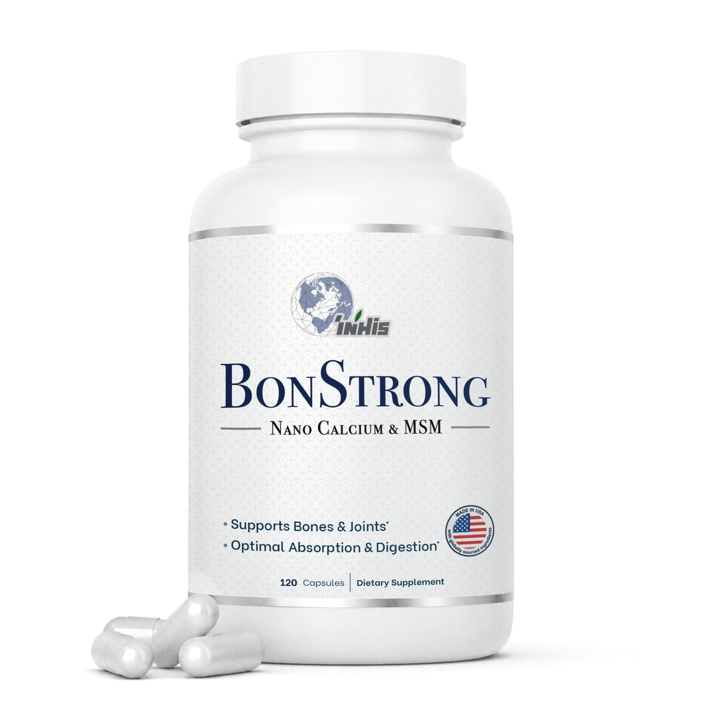 BonStrong Nano Calcium Supplement with MSM 7-in-1 Bone Support Formula with Vitamin D3, K1, Magnesium & Zinc Capsules, 120 Count