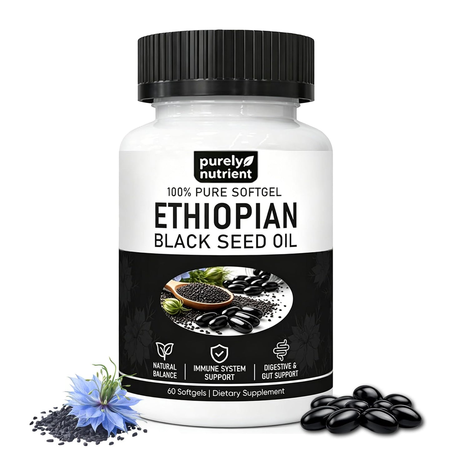 GENTERUN Ethiopian Black Seed Oil Softgels, 60 Softgels