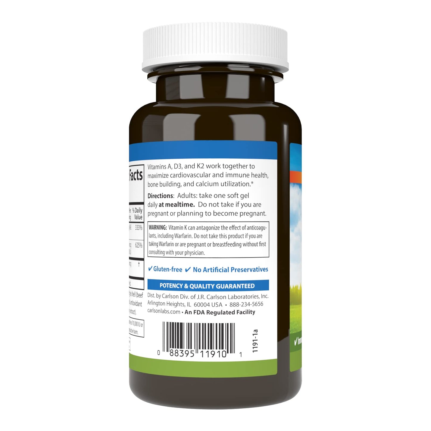 Carlson A, D3, K2 Softgels, 120 Count