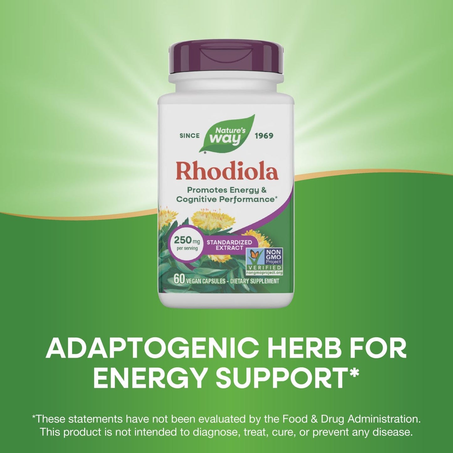 Nature's Way Rhodiola 250mg Capsules for Cognitive Performance & Energy Support, 60 Count
