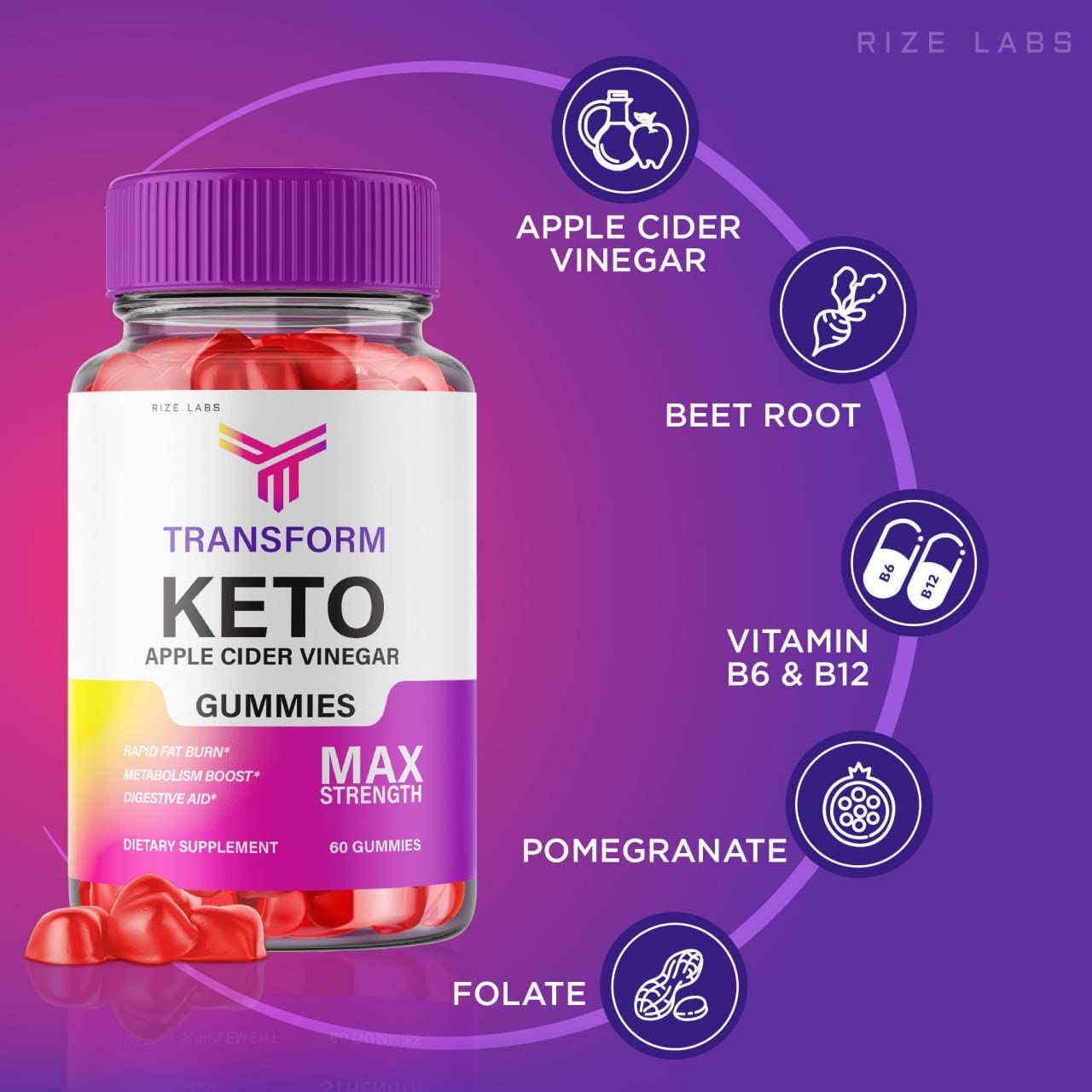 Rize Labs Transform Keto Apple Cider Vinegar (ACV) Advanced, 60 Gummies