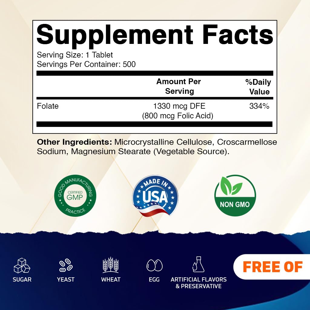 Vitamatic Folic Acid 800 mcg Tablet, 500 Count