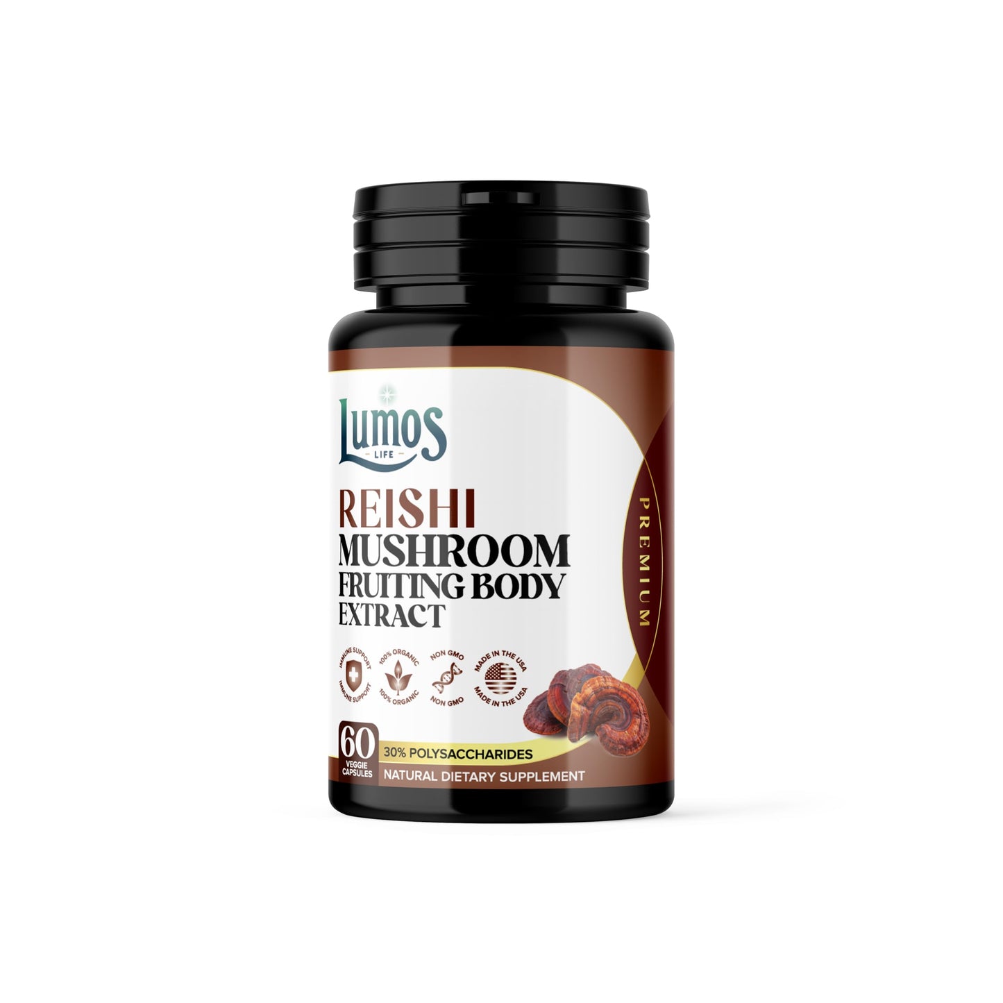 Lumos Life Reishi Mushroom Supplement, 60 Capsules