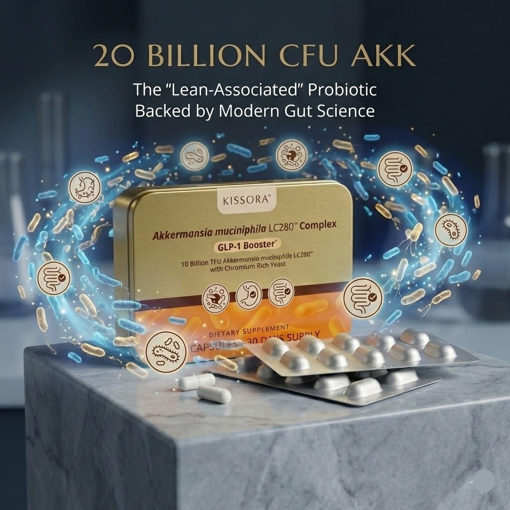 Kissora Akkermansia Probiotic 20 Billion TFU with Chromium Gut Barrier & Digestive Support Capsule, 60 Count