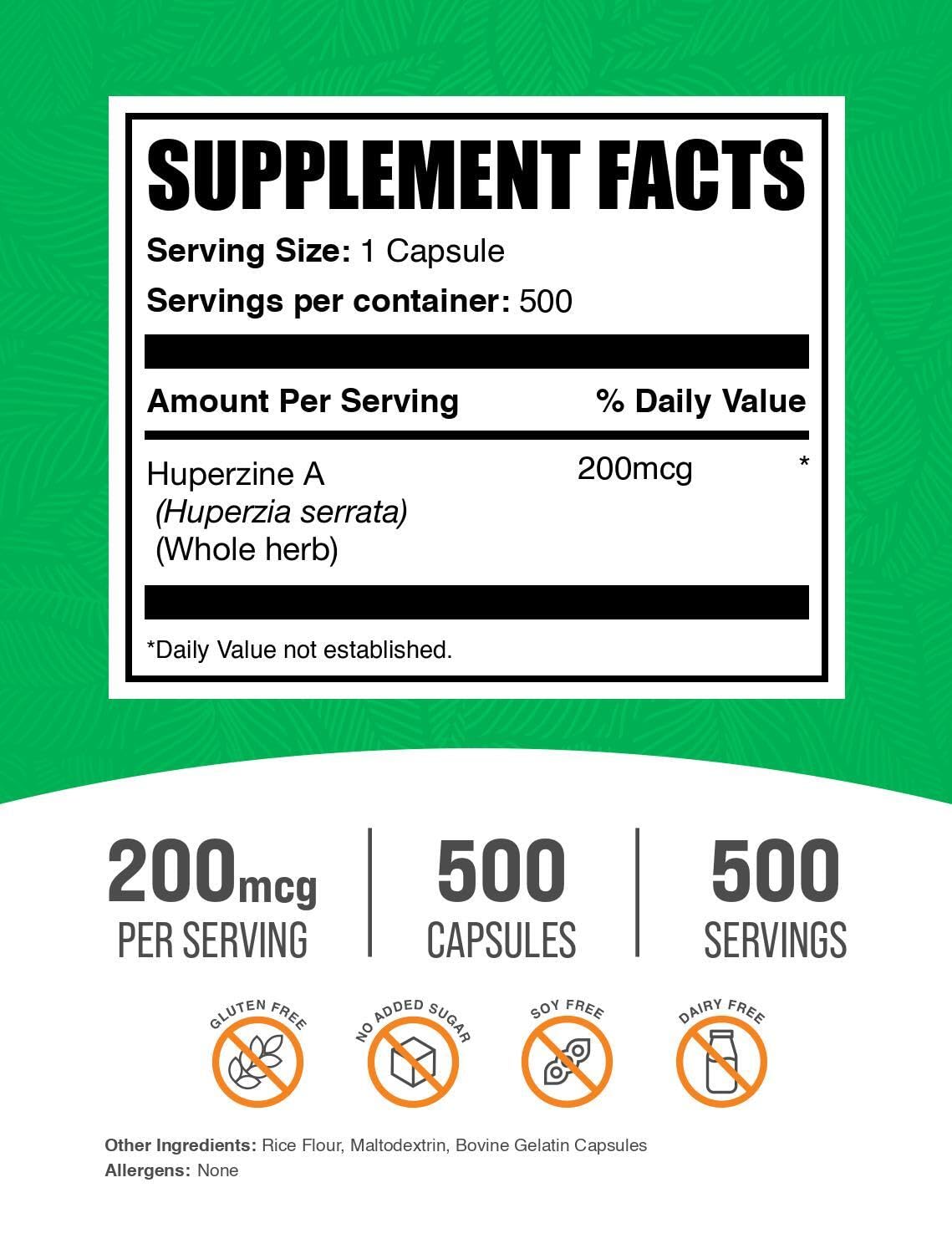 BulkSupplements Huperzine A 200mcg Capsules, 500 Count