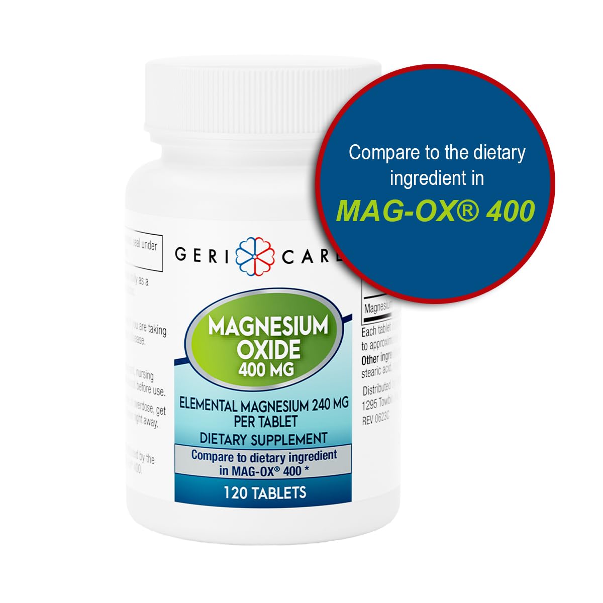 GeriCare Magnesium Oxide Supplement 240 mg Elemental Magnesium Tablet, 120 Count