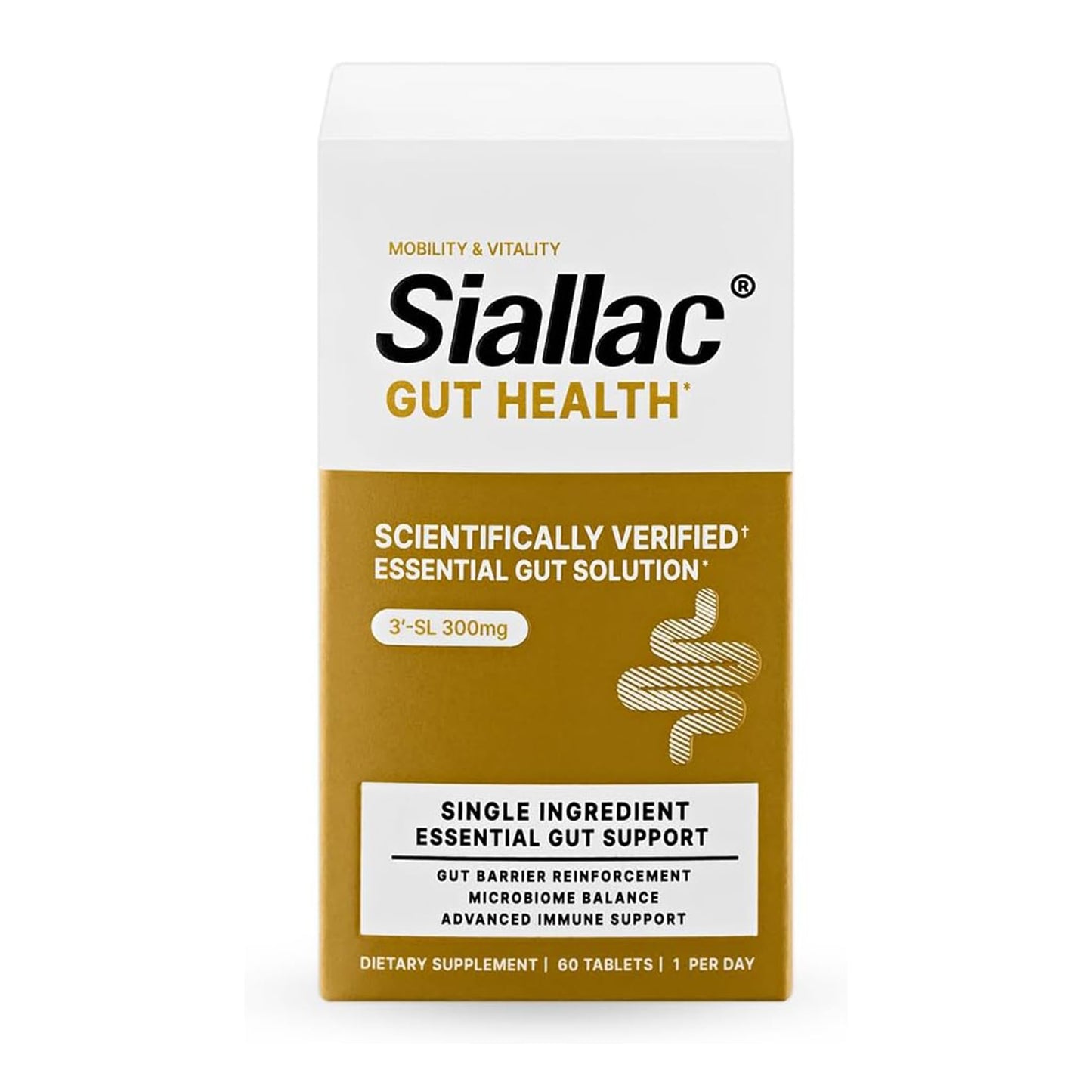 SIALLAC Gut Health - Gut Barrier Function, Epithelial Cell Growth, Immune Support, Enhances Nutrient Absorption, Microbiome Balance (HMO 3'-SL) 60 Tablets