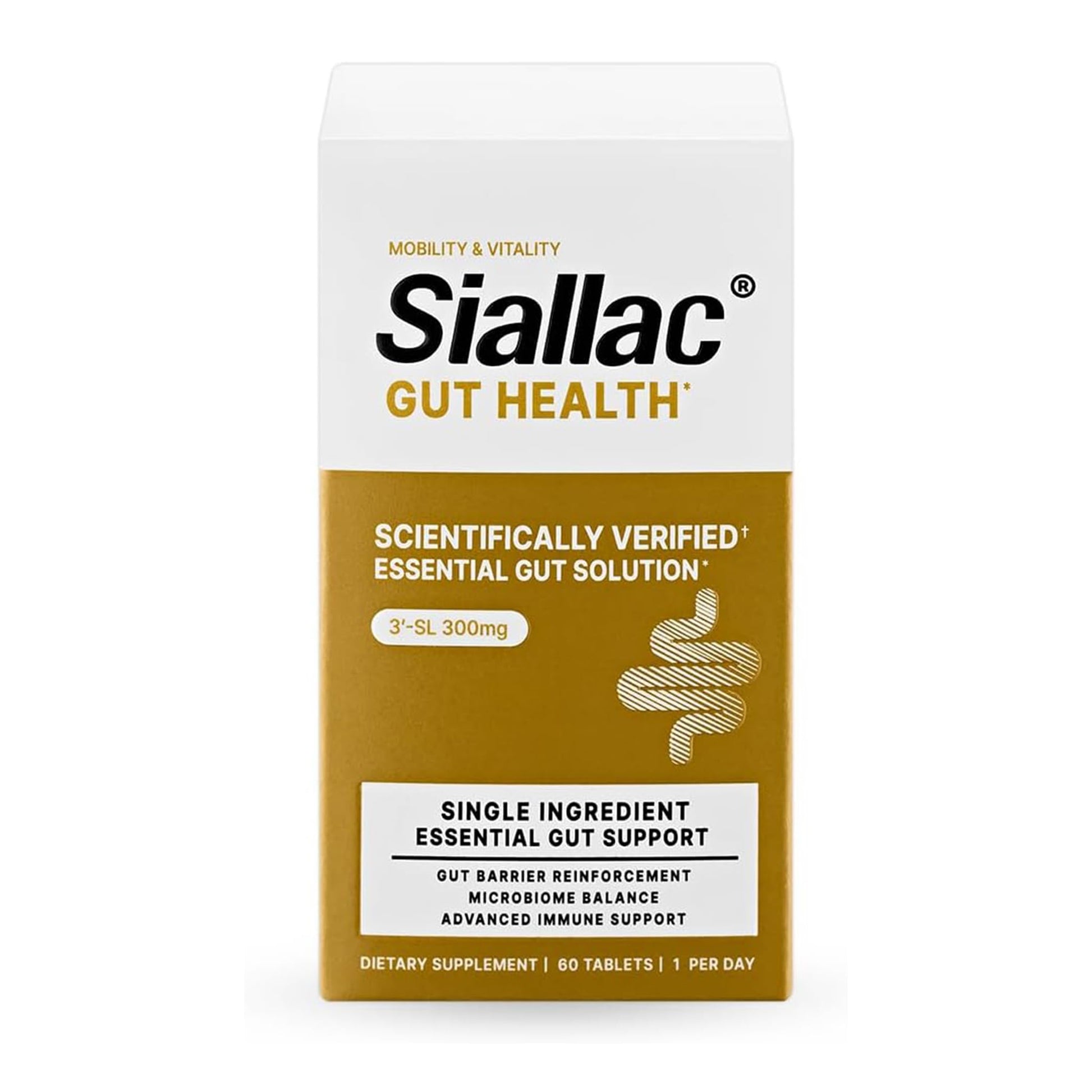 SIALLAC Gut Health - Gut Barrier Function, Epithelial Cell Growth, Immune Support, Enhances Nutrient Absorption, Microbiome Balance (HMO 3'-SL) 60 Tablets