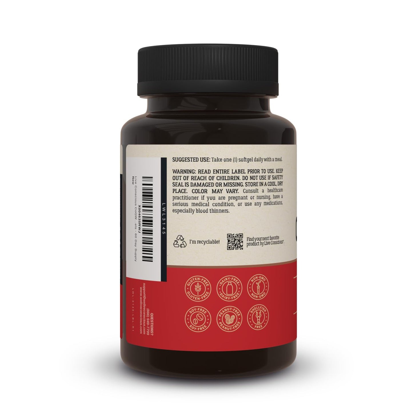 Live Conscious CoQWell CoQ10 Heart, Brain, and Vascular Health Support, Coenzyme Q10 Ubiquinone Softgels, 60 Count