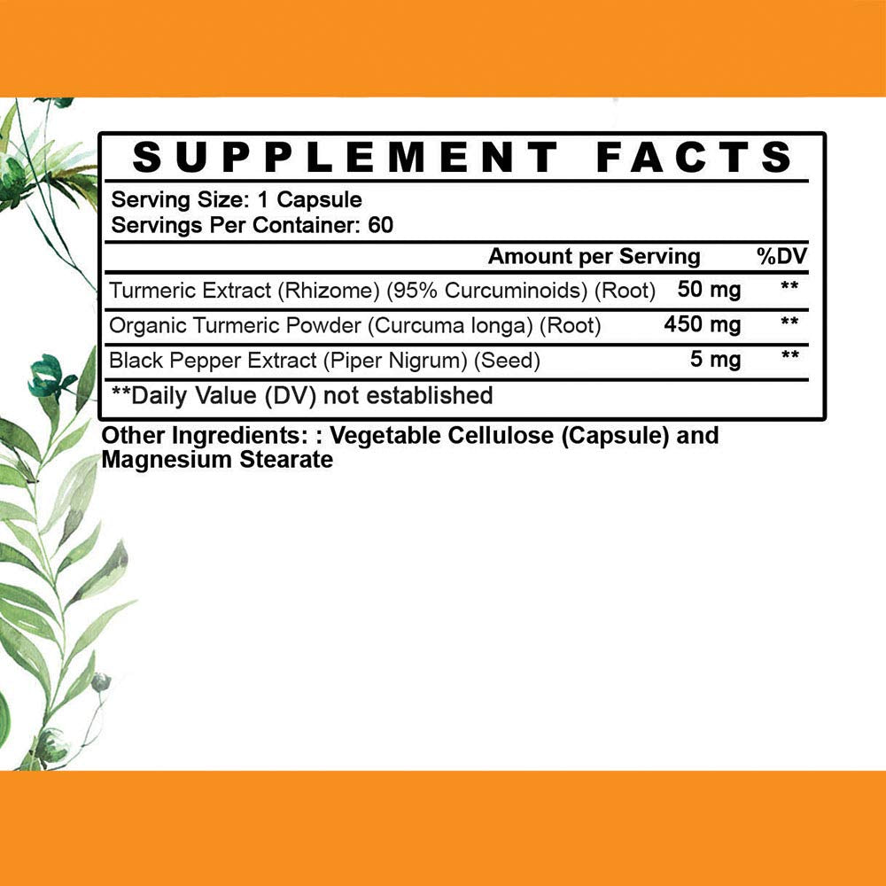 Angry Supplements Vegan Turmeric Curcumin with Black Pepper Extract, 95% Curcuminoids, Capsules, 60 Count