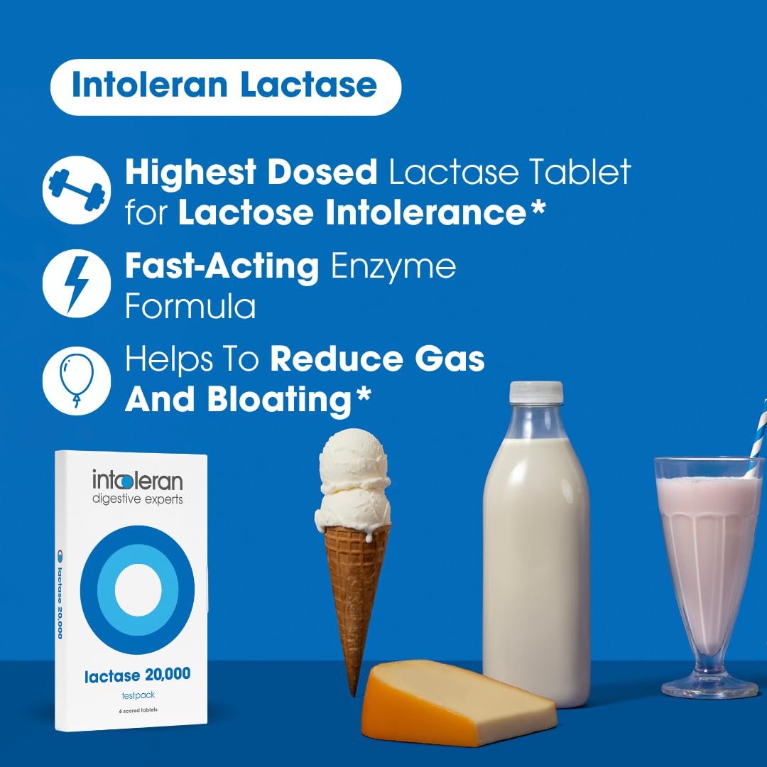 Intoleran Lactase 20,000 Digestive Enzymes Test Pack, 6 Scored Tablets