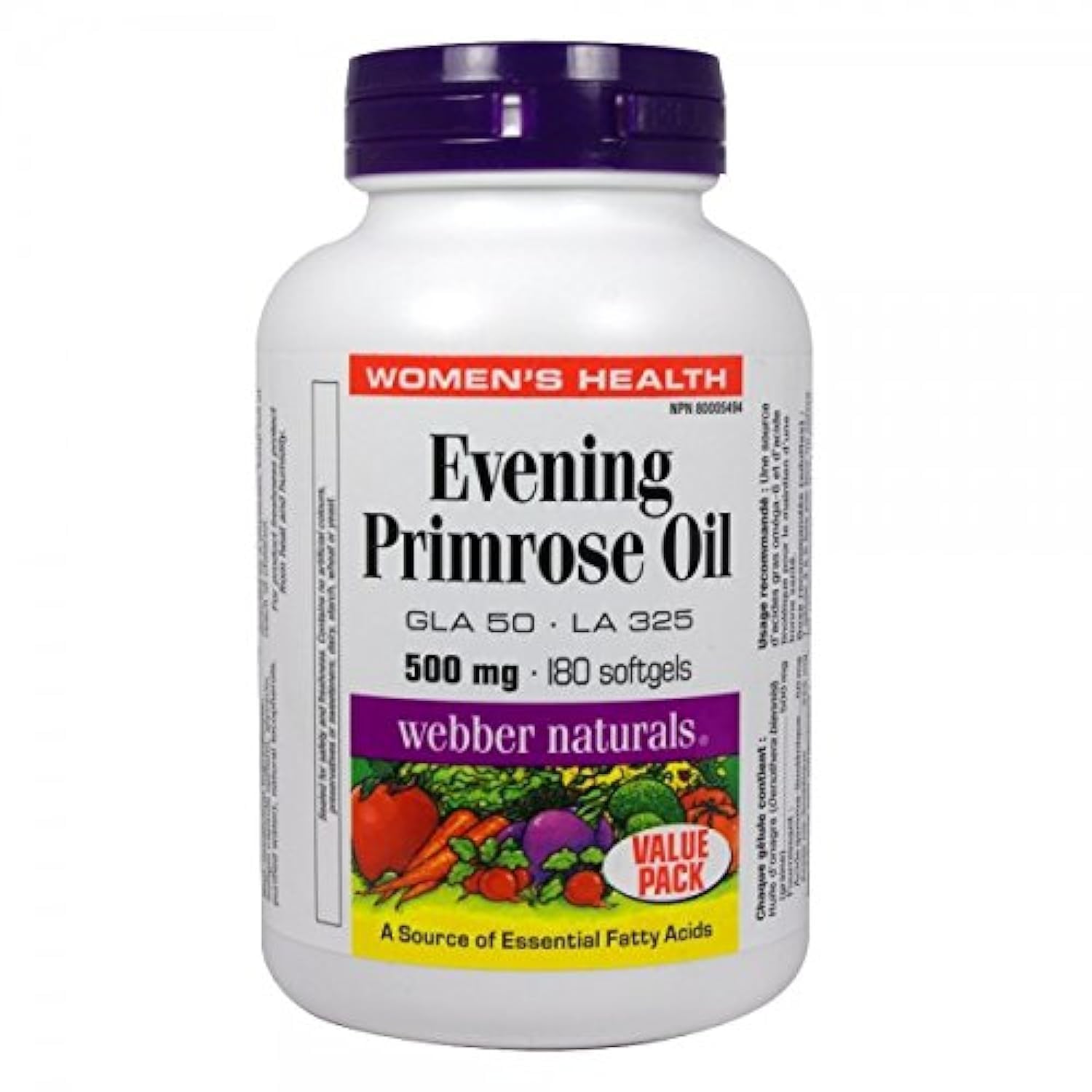 Webber Naturals Evening Primrose Oil 500mg Softgels 180 Count