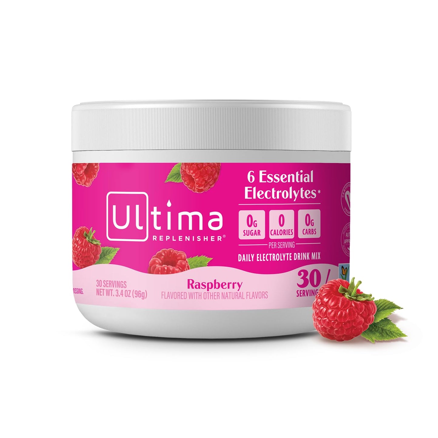 Ultima Replenisher Raspberry Electrolytes Powder, 30-Serving Canister