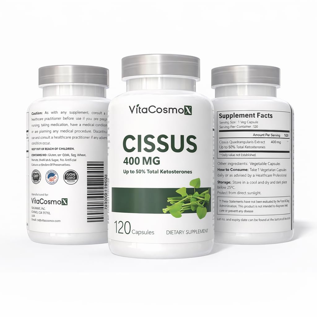VitaCosmoX Cissus Quadrangularis Extract Capsules, 400 mg per Serving, 120 Veggie Capsules