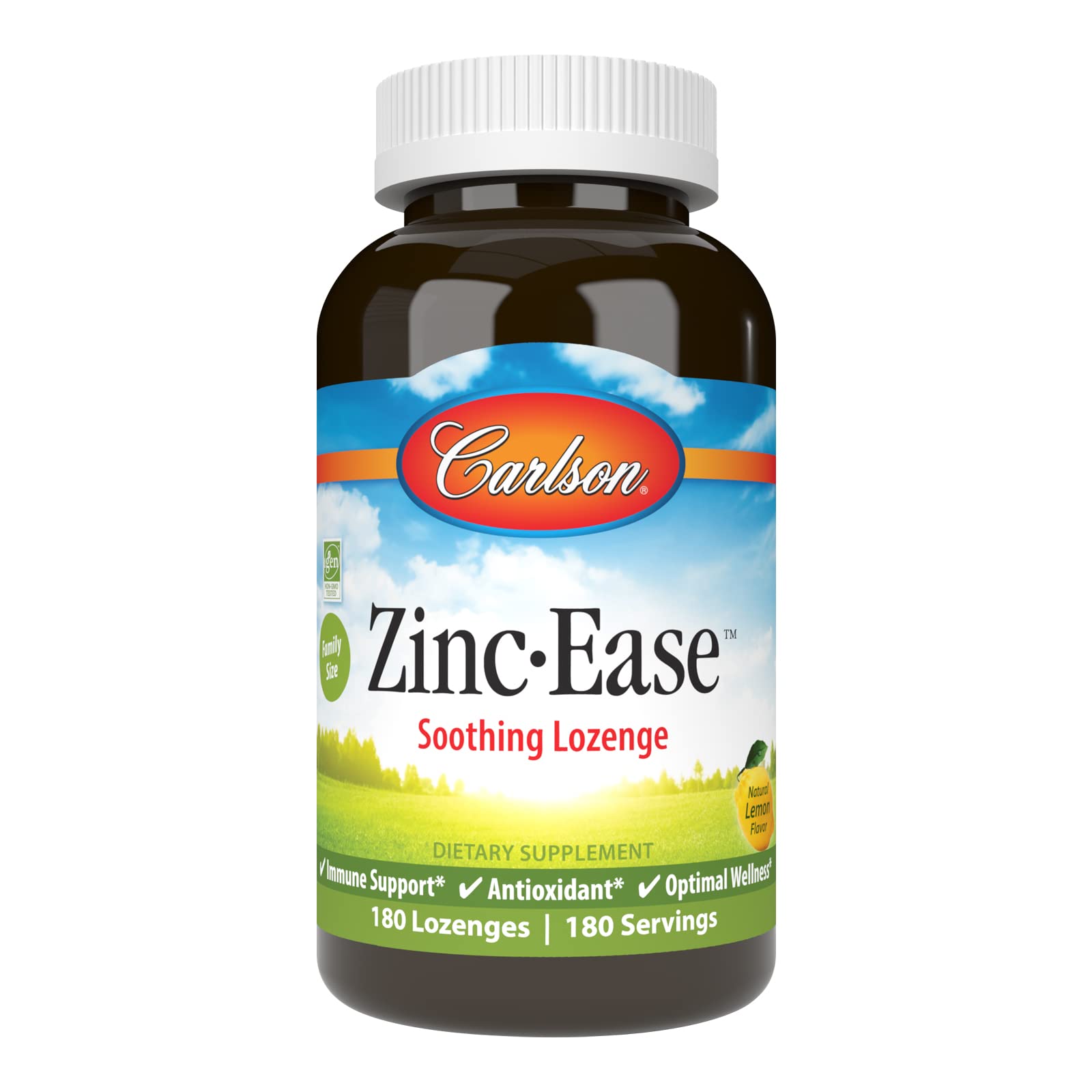 Carlson Zinc-Ease Soothing Lozenge, Zinc Citrate, Lemon, 180 Lozenges