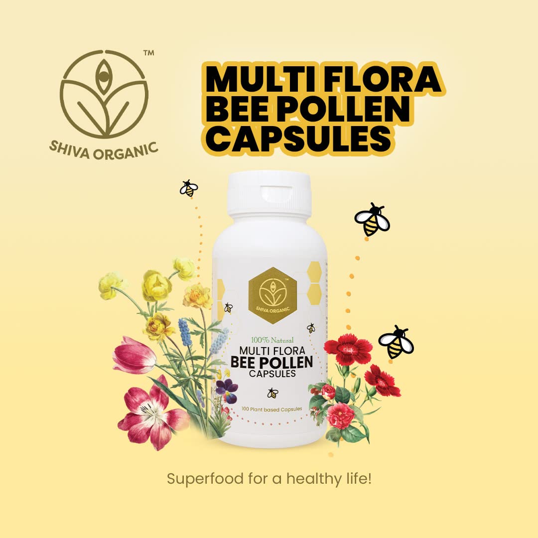 Shiva Organic Multi Flora Bee Pollen (500mg) Capsule, 100 Count