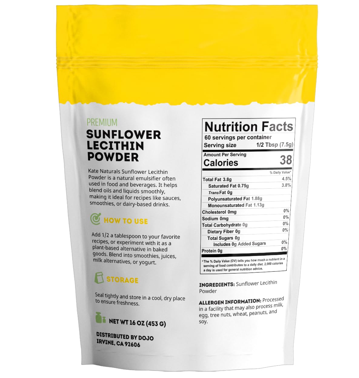 Kate Naturals Sunflower Lecithin Powder 16 oz