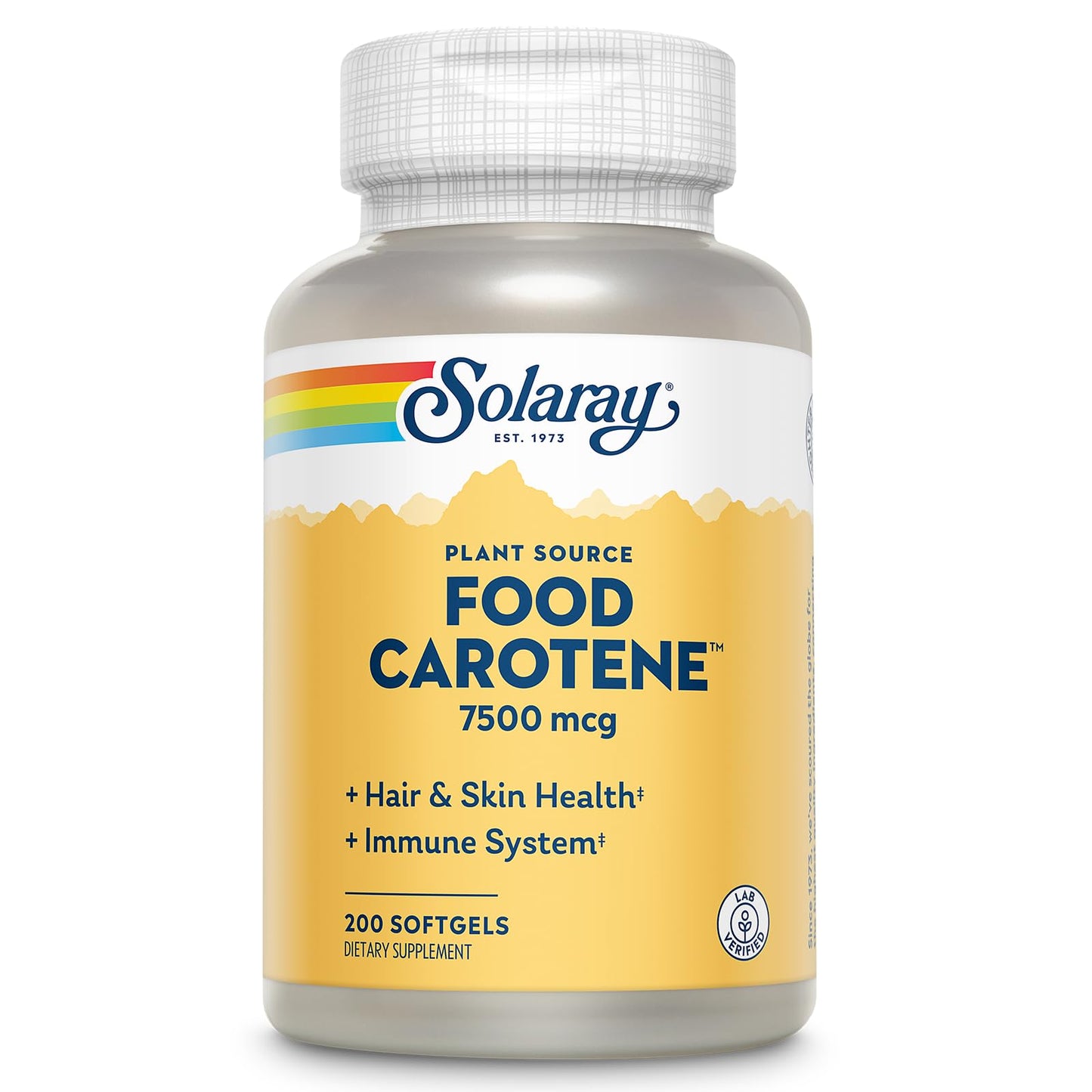 SOLARAY Food Carotene 7500mcg (25000 IU) Beta Carotene Vitamin A Supplement Softgels 200