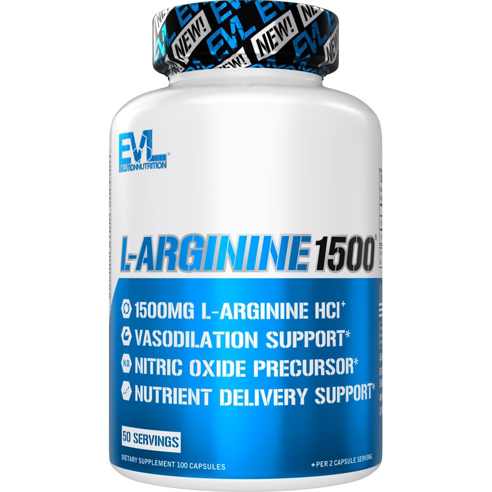 Evlution Nitric Oxide Booster L-Arginine Supplement, Capsule, 100 Count