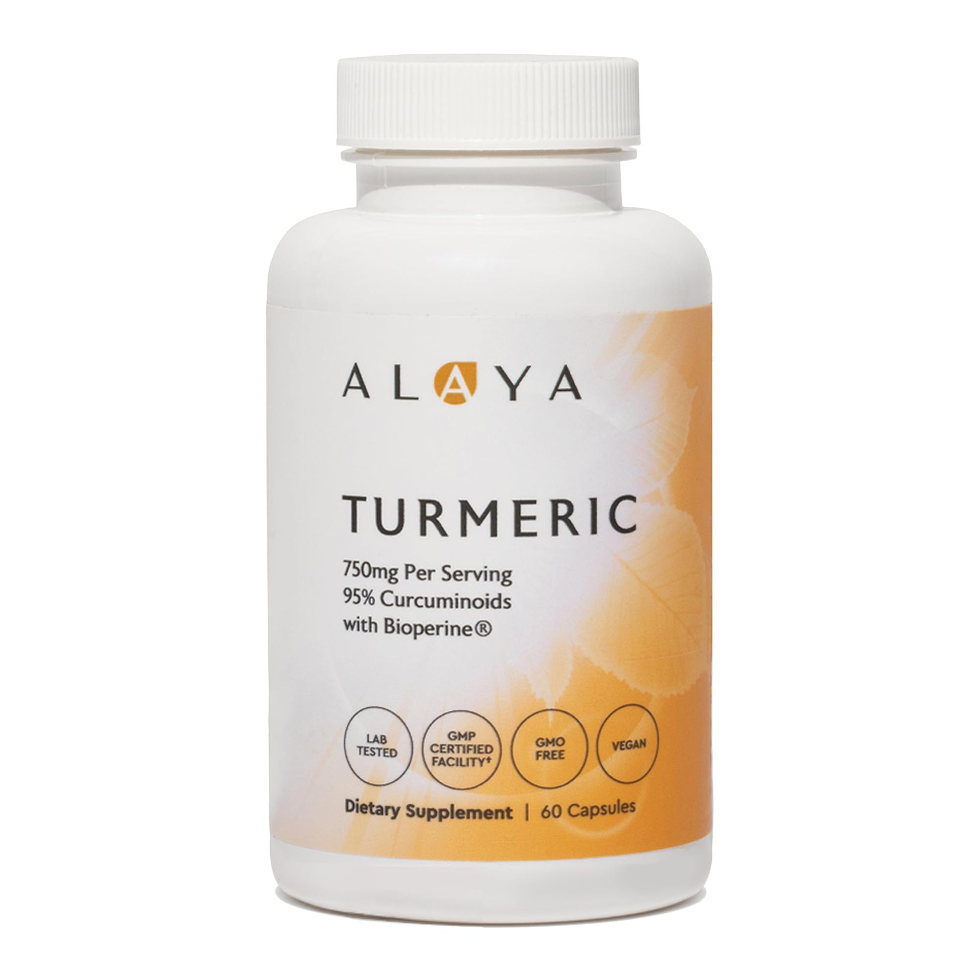 Alaya Naturals Turmeric Curcumin 750mg, 95% Curcuminoids, BioPerine Capsules, 60 Count