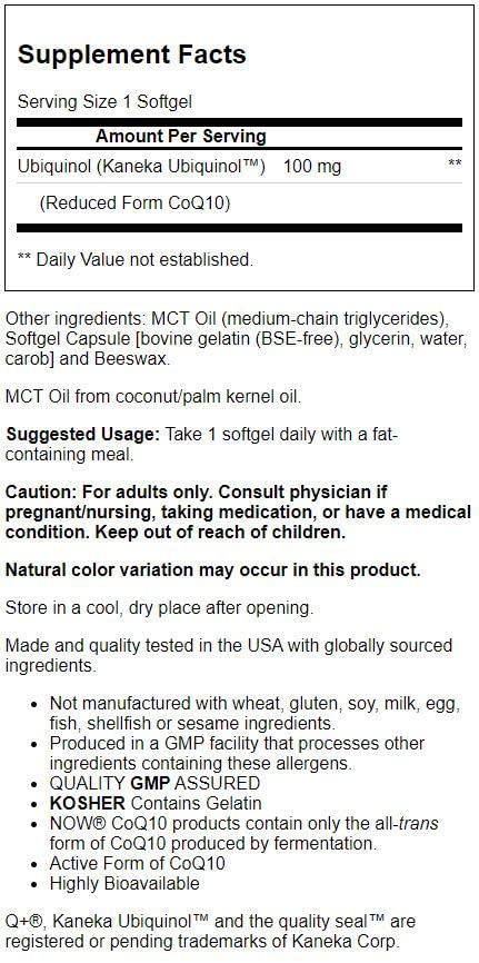 NOW Foods Ubiquinol 100 mg Softgel, 60 Softgels