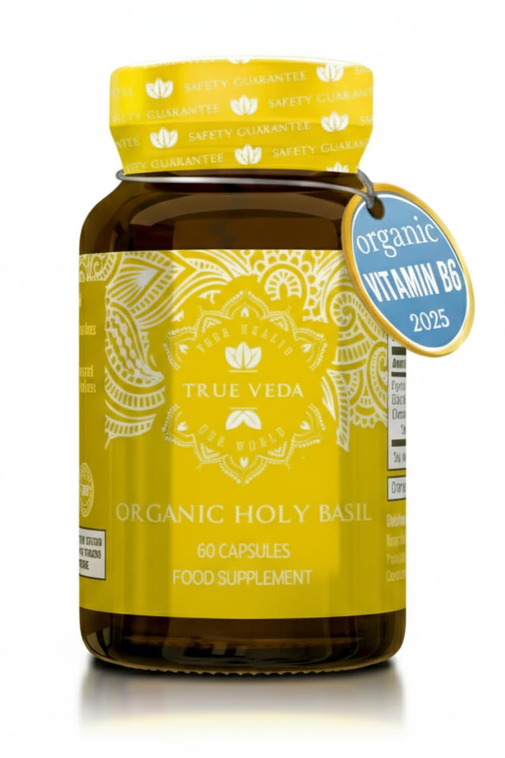 True Veda USDA Organic Holy Basil Supplement, 15:1 Tulsi, Vitamin B6, 60 Capsules