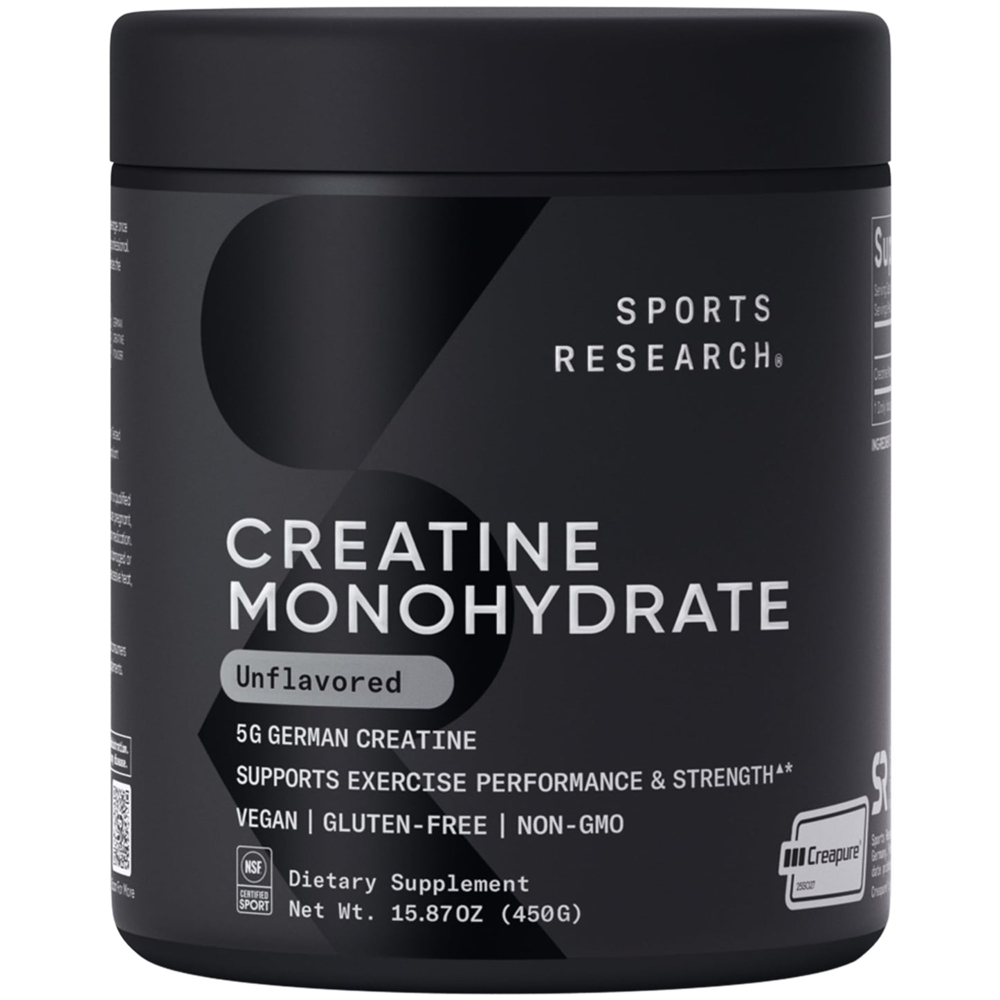 Sports Research Creatine Monohydrate Powder with Creapure, 15.87 Ounce