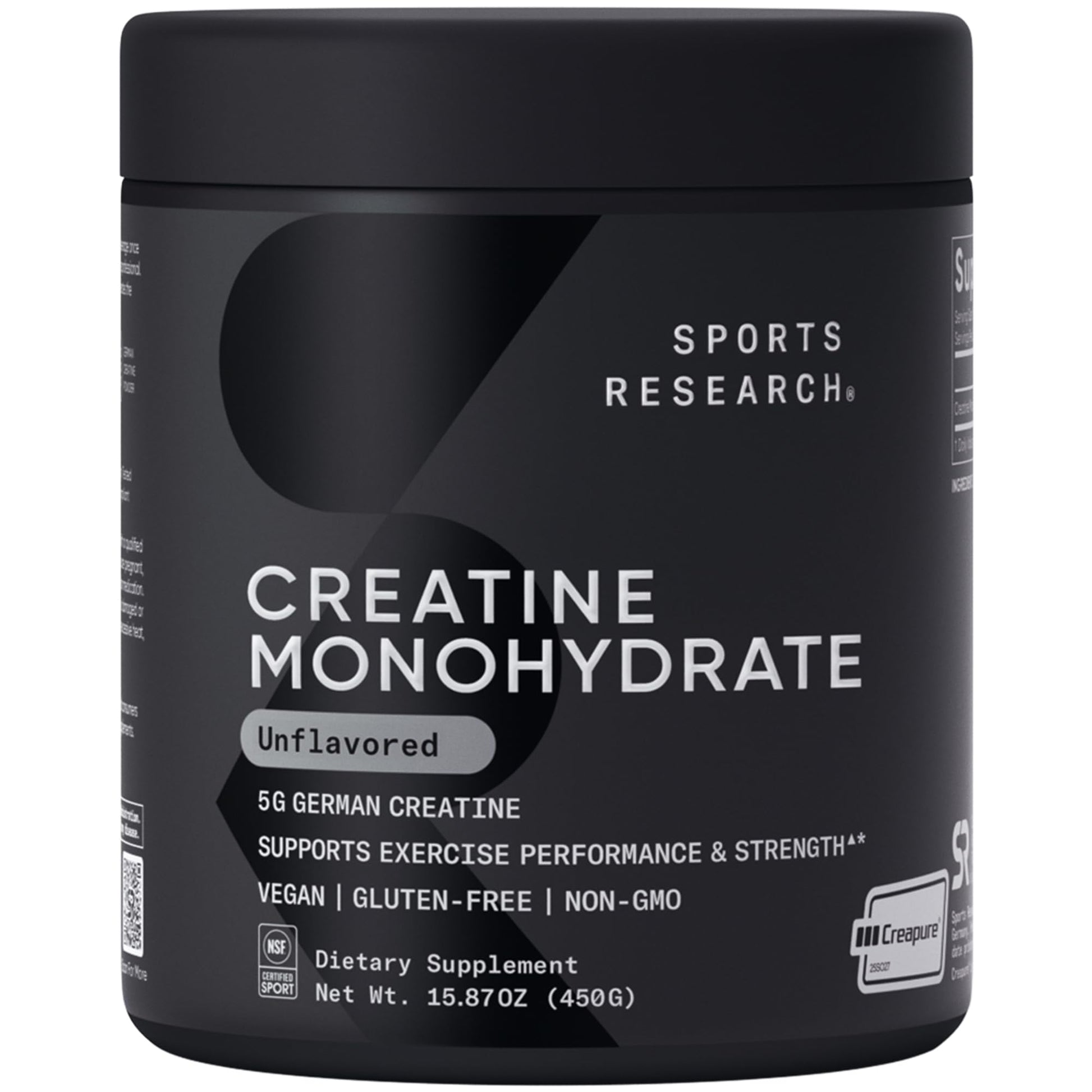 Sports Research Creatine Monohydrate Powder with Creapure, 15.87 Ounce
