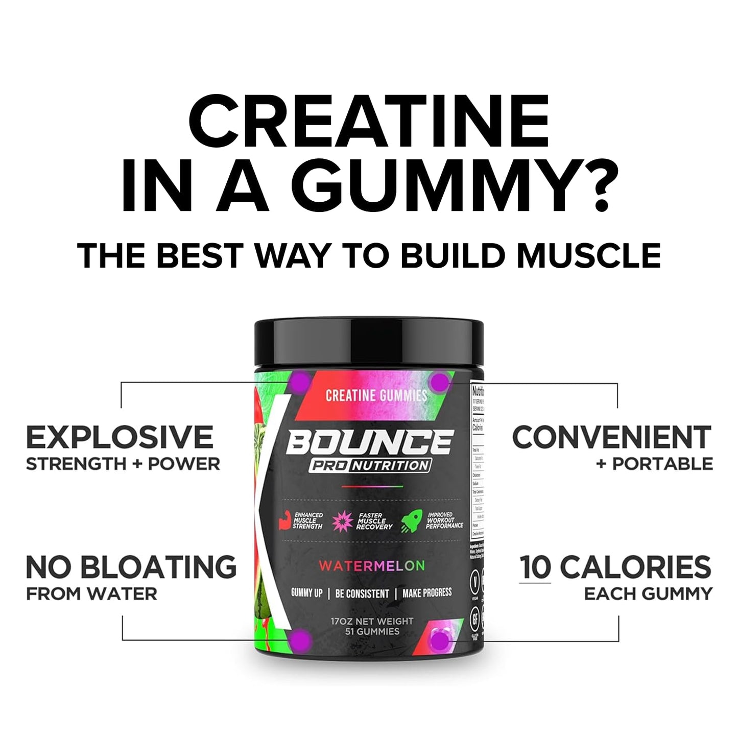 Bounce Pro Creatine Monohydrate Gummies, 51 Count