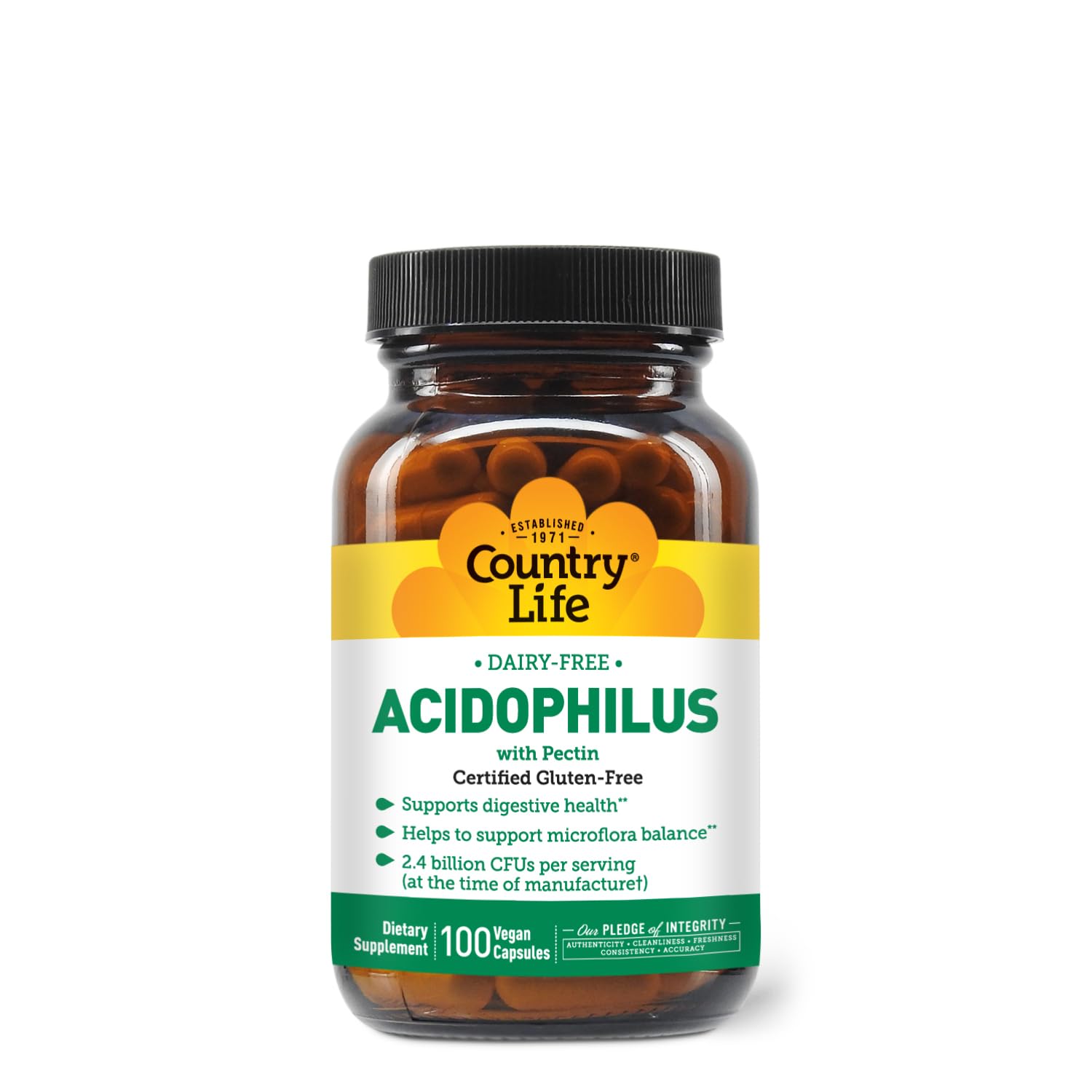 Country Life Acidophilus Probiotic Supplement 2.4 Billion CFUs Capsules, 100 Count