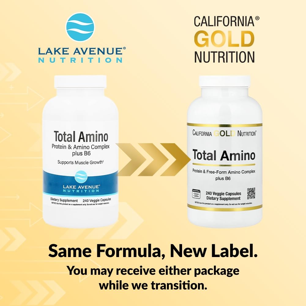 Lake Avenue California Gold Nutrition Total Amino with Vitamin B-6, and 20 Amino Acid Blend Capsules 240