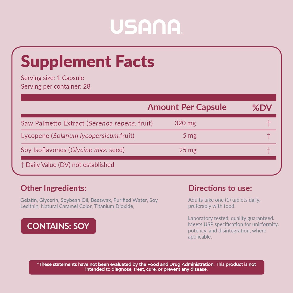 USANA Palmetto Plus Saw Palmetto Supplement for Men 28 Capsules