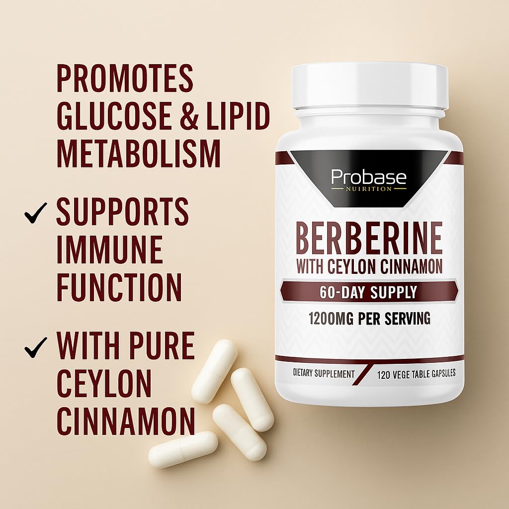 Probase Nutrition Berberine 1200mg with Ceylon Cinnamon Extract Capsule, 120 Capsules