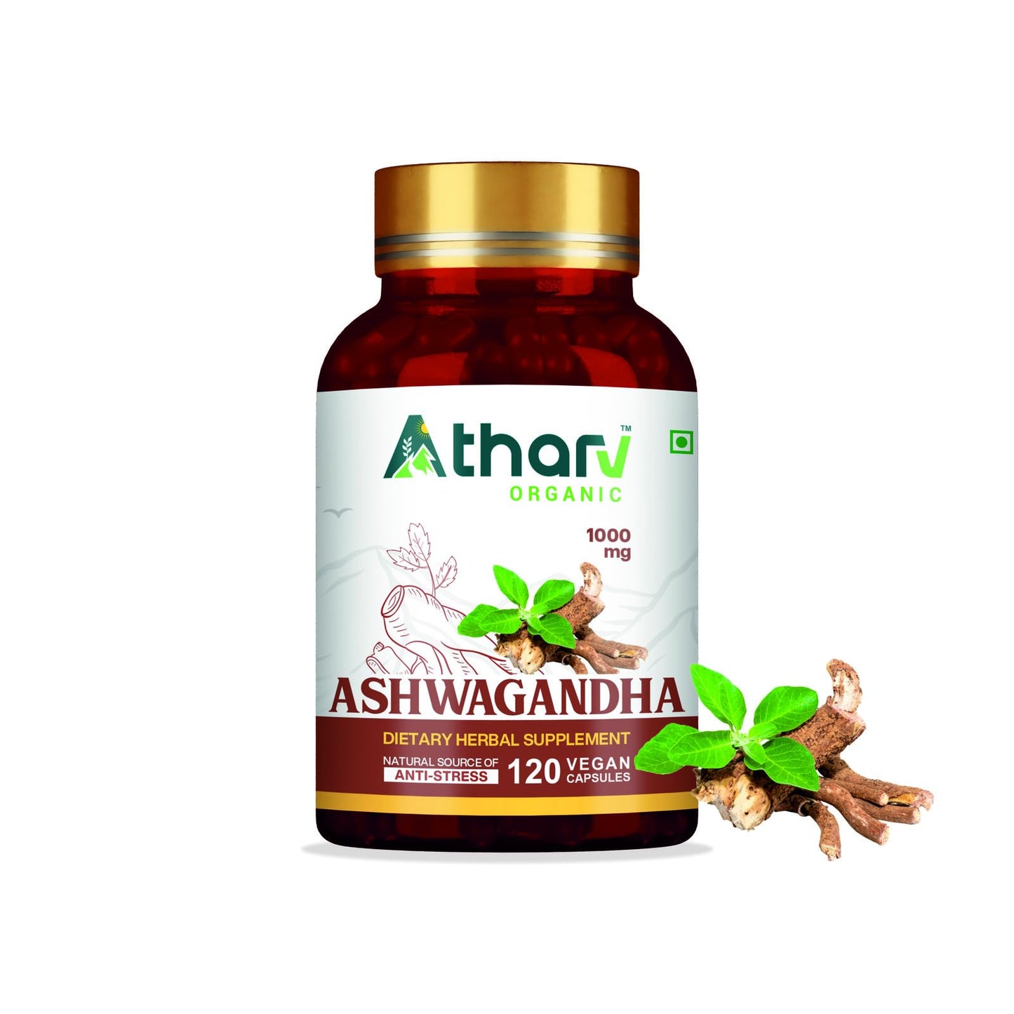 ATHARV ORGANIC Ashwagandha Supplement 1000 mg Veggie Capsules, 120 Capsules
