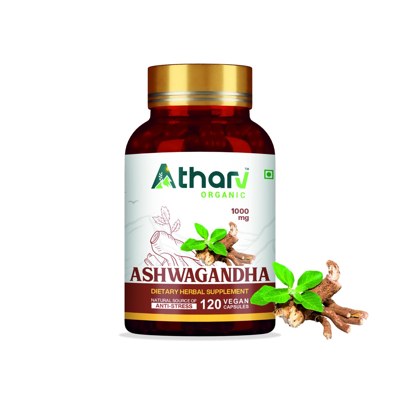 ATHARV ORGANIC Ashwagandha Supplement 1000 mg Veggie Capsules, 120 Capsules