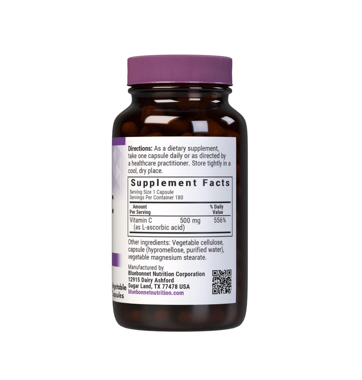 BlueBonnet Vitamin C 500 mg Vegetable Capsules, 180 Capsules