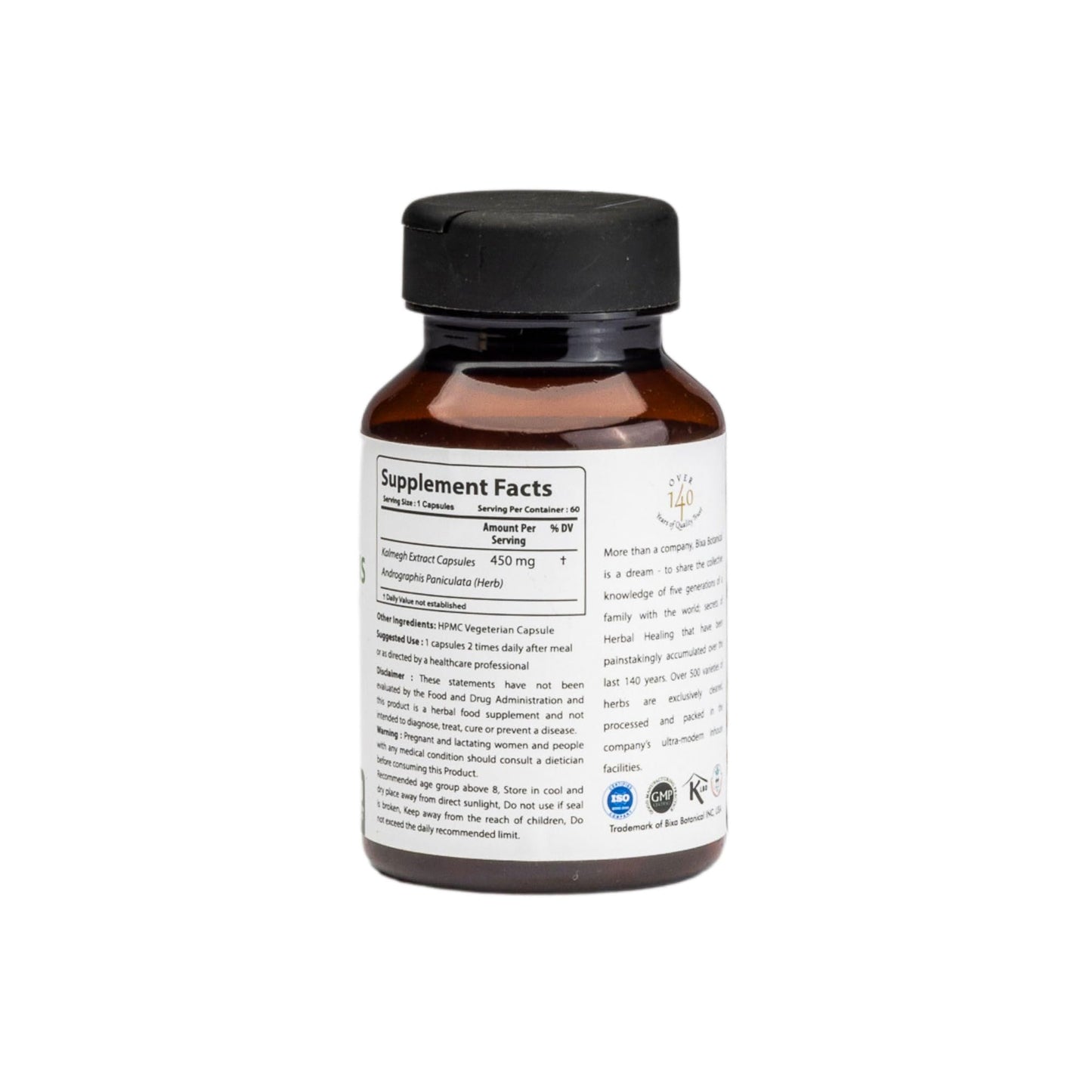 bixa BOTANICAL Andrographis (Kalmegh) Veg Capsules 450mg 60 Count