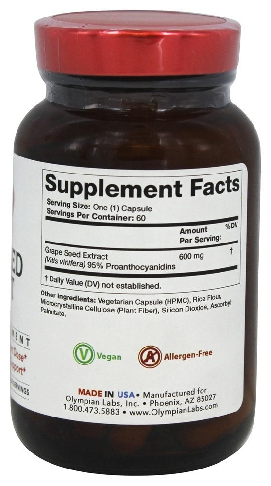 Olympian Labs Grape Seed Extract 600mg Capsule, 60 Count