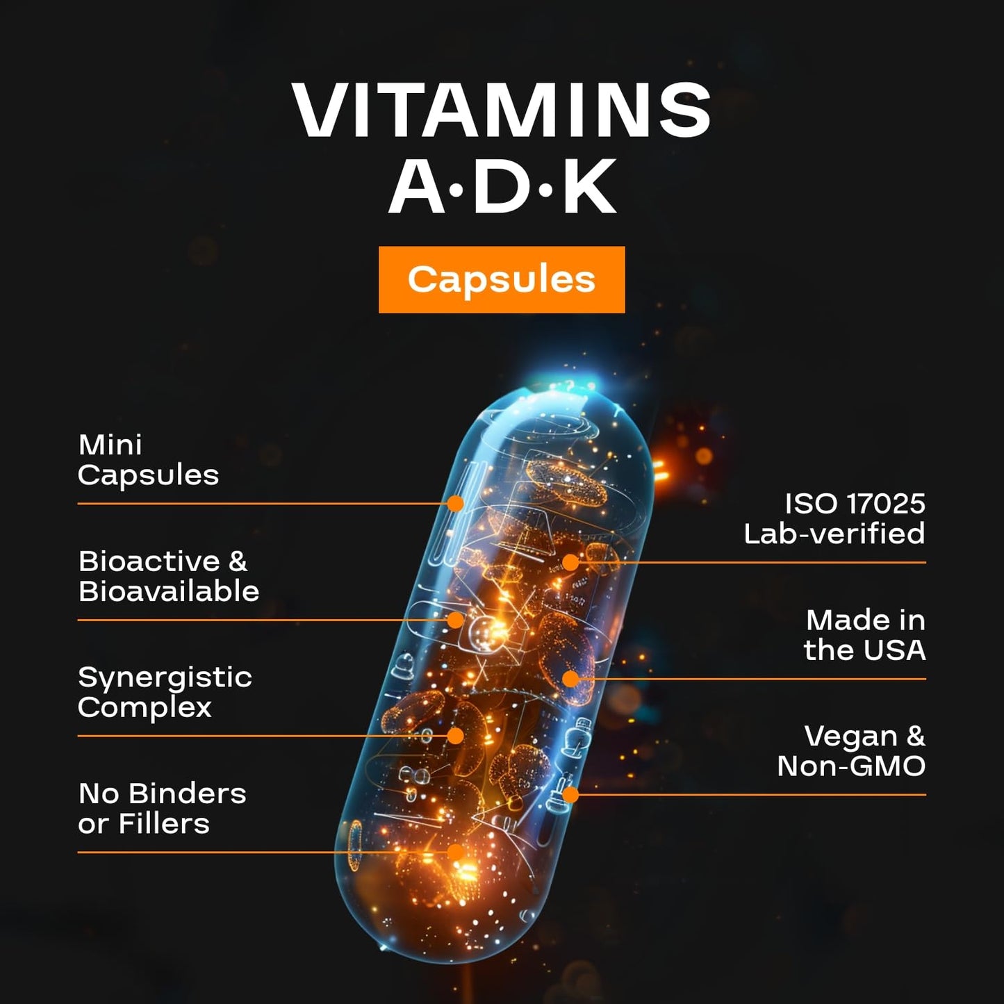 NEXGEN BLENDS High Absorption ADK Vitamin Supplement D3 K2 MK7 & A, Vegan, 60 Capsules